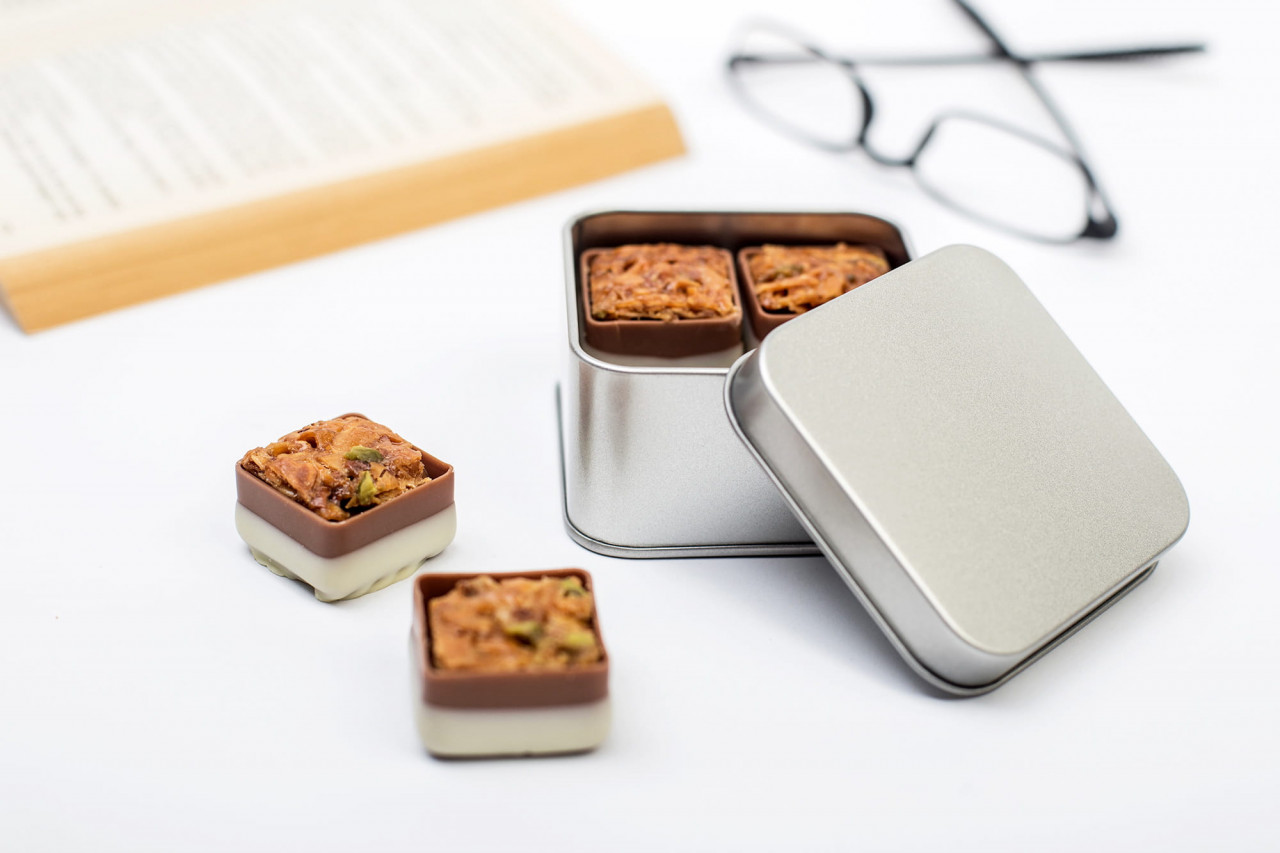 square chocolate tin box