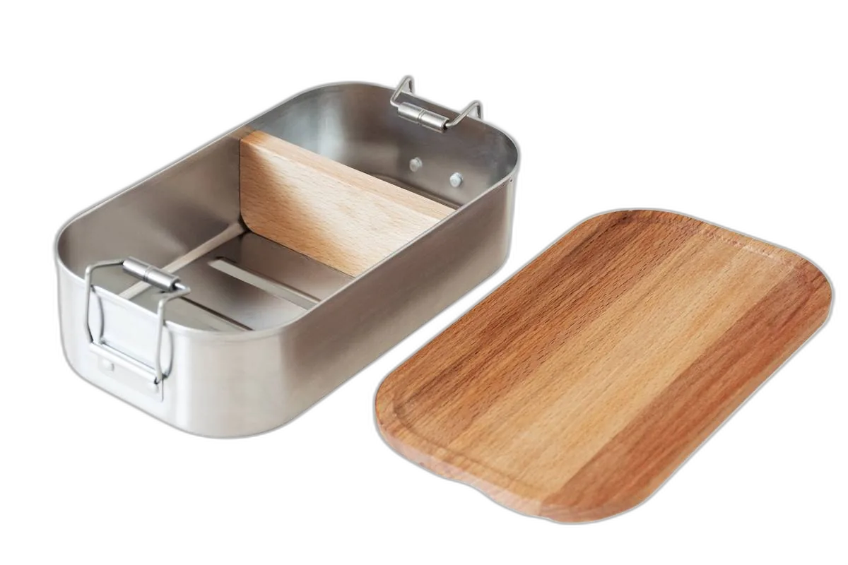 Stainless steel Lunchbox "Waldpicknick" with beech wood-lid