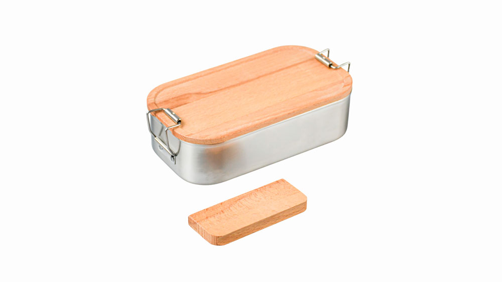 Holztrennsteg für modulare Lunchboxen aus Edelstahl.